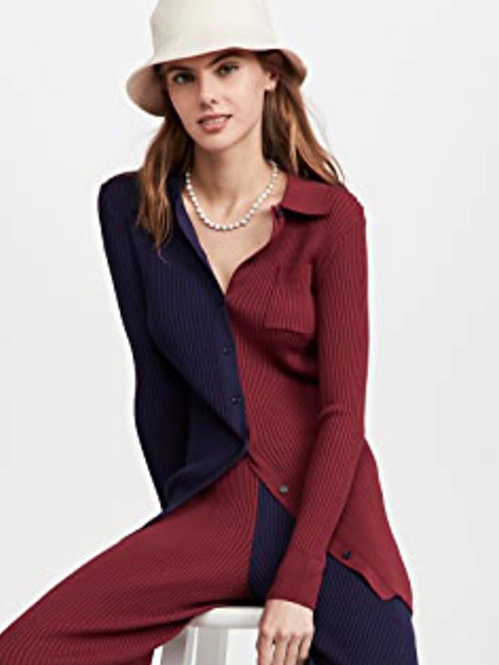 STAUD. Milton Cardigan. Navy Blue & Bordeaux. Size XL.